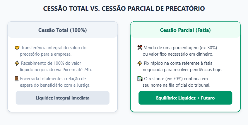 Comparativo: Cessão Total vs. Cessão Parcial de precatório